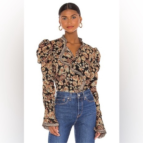 MISA Garance Top in Gilded Paisley Ruffles Black Size Small Womens - Picture 1 of 10